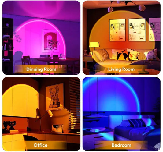Sunset projection lamp creating orange ambient aesthetic room lighting