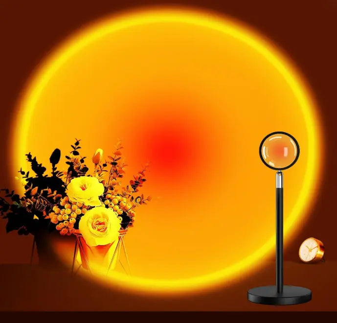 Sunset projection lamp creating orange ambient aesthetic room lighting