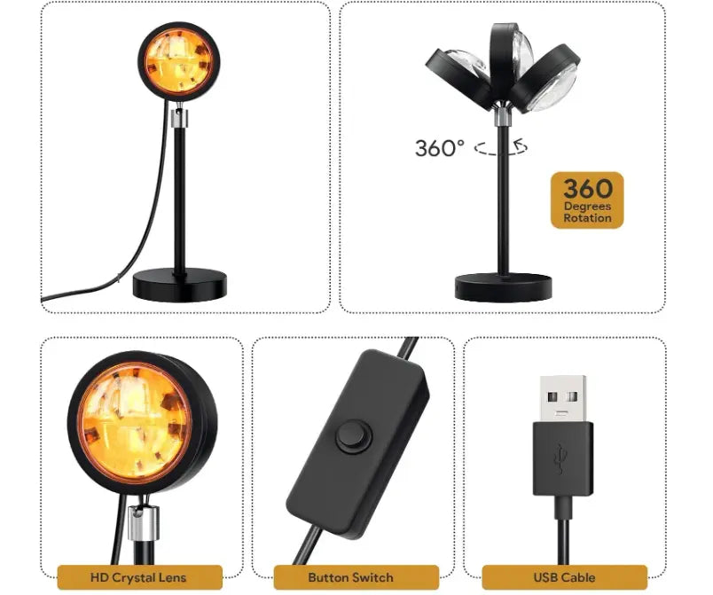 Sunset projection lamp creating orange ambient aesthetic room lighting
