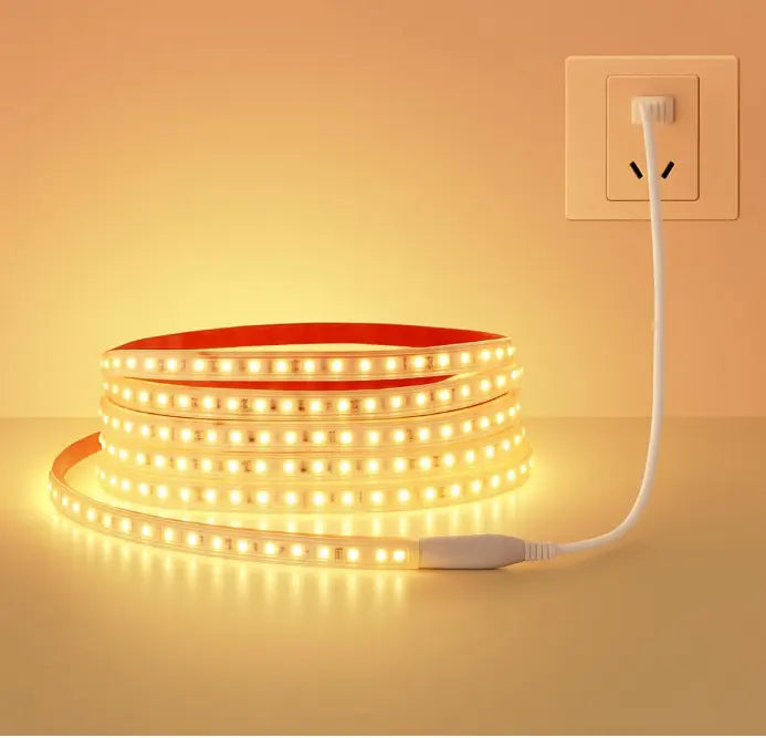 Warm LED fairy lights decorating cozy aesthetic bedroom wall